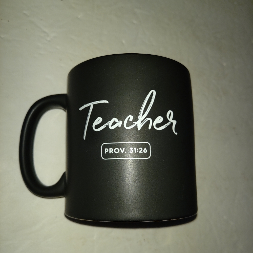Bible Verse Tea/Coffee Mug - Prov. 31:26, 11oz Black, White Writing. 4"